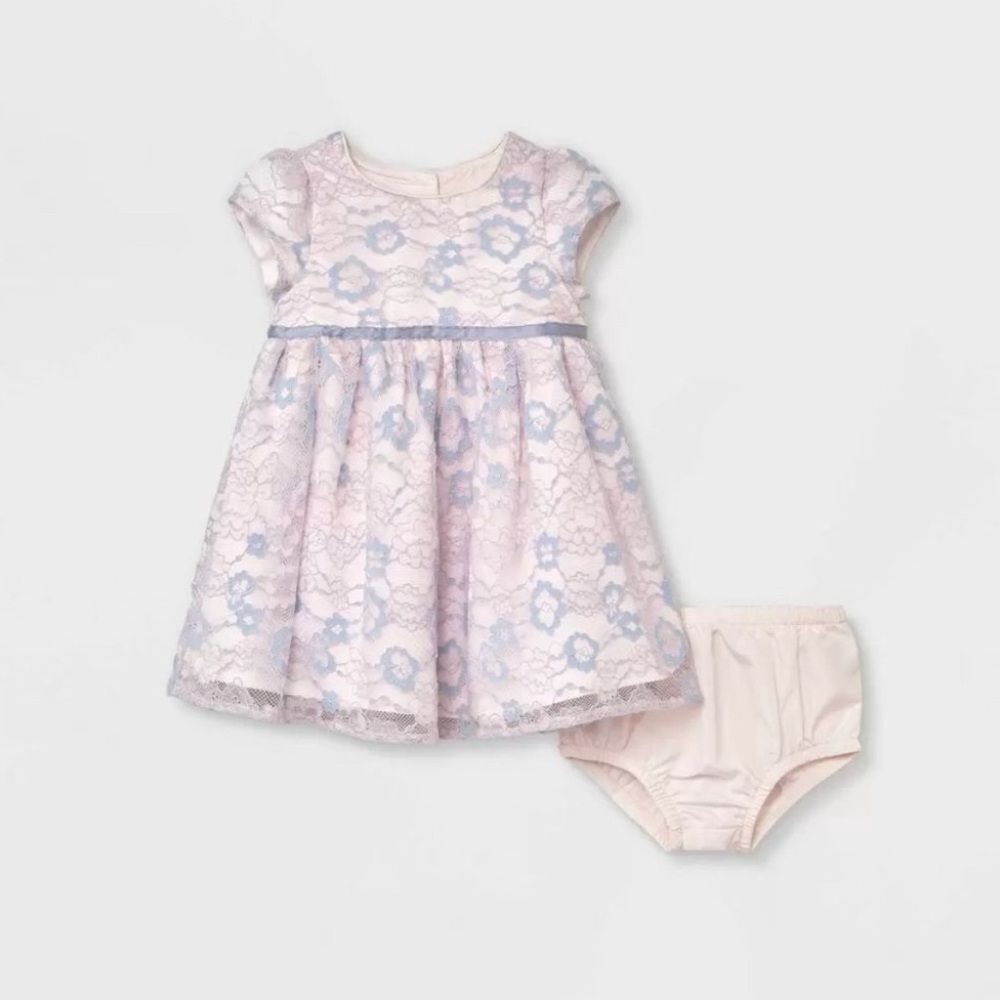 Mia & Mimi Infant Baby Adorable Pink and Blue Lace Dress with Bloomers NEW!